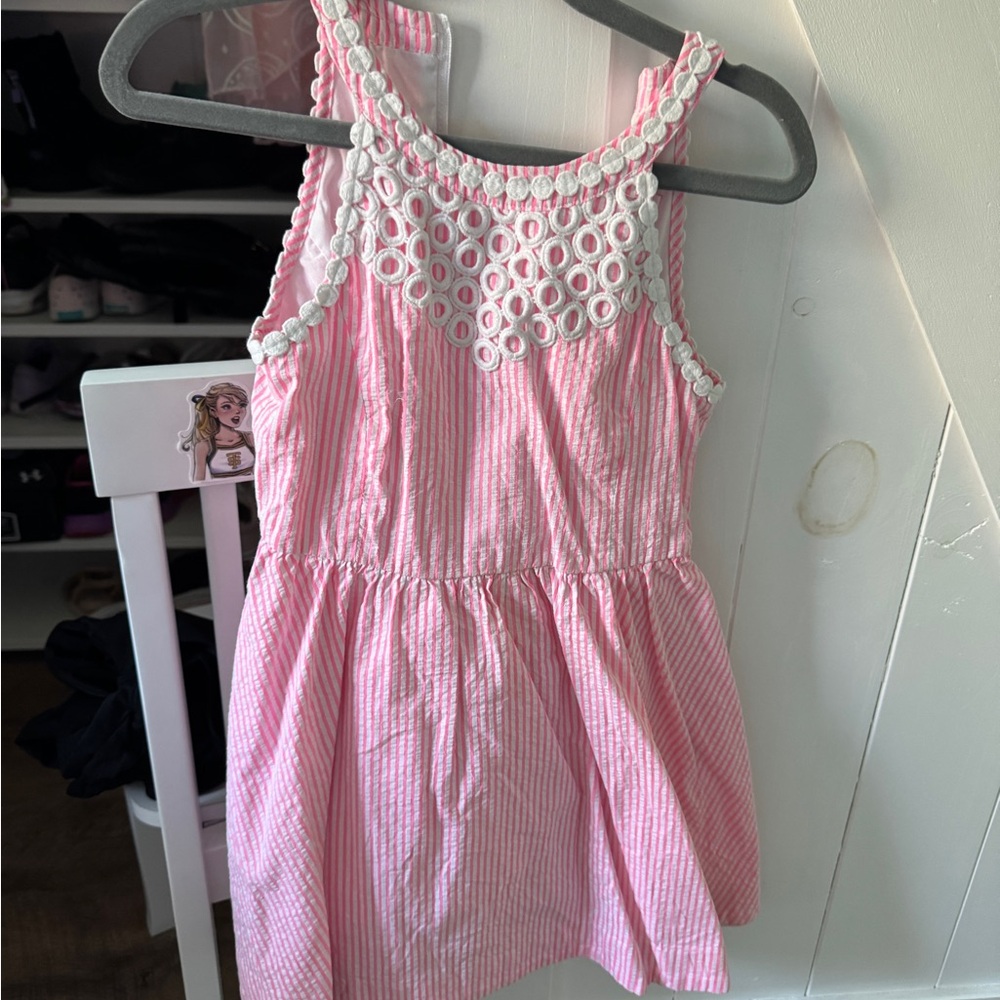 Pink and White Striped Dress with Lace Detail